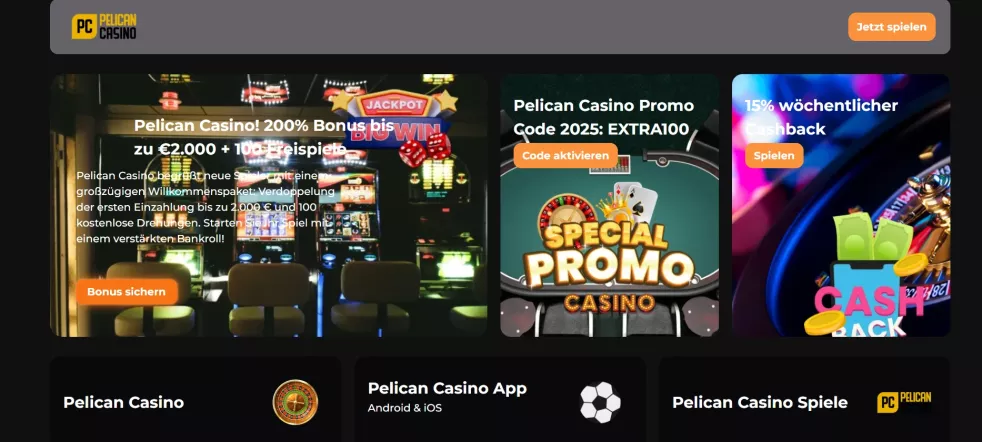Pelican Casino – 350% Willkommensbonus bis zu 500 € jetzt sichern